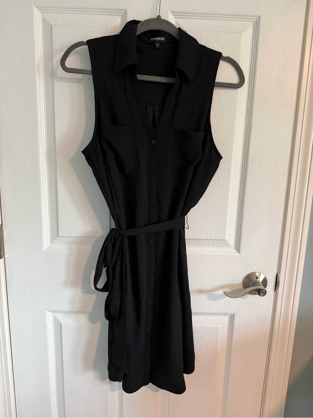 Express Black Sleeveless Shirt Dress with Tie Waist - Size Medium